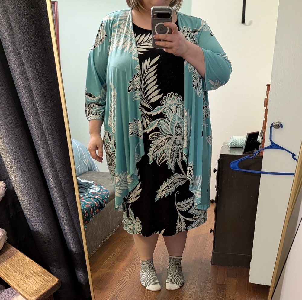 Catherines Teal and Black Midi Dress